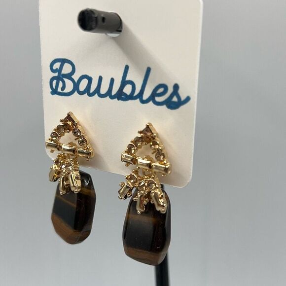 Baubles Gold Stone Tigers Eye Dangle Earring - Picture 2 of 6